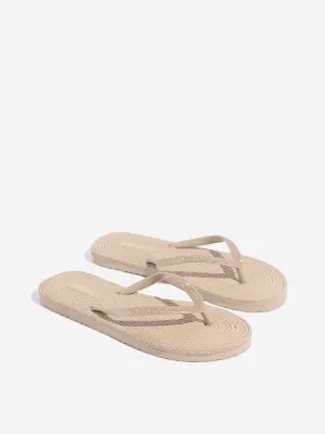 LUNA BLU Beige Woven-Textured Flip-Flop