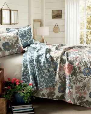 Lush Decor Floral Leaf Sydney 3-Piece Quilt Set, Reversible Bedding (Full/Queen)