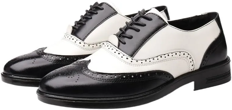 Luxury Classic Men Brogue Oxford Shoes Elegant Two Tone Splicing Dress Leather Shoes Casual Breathable Non Slip Walking