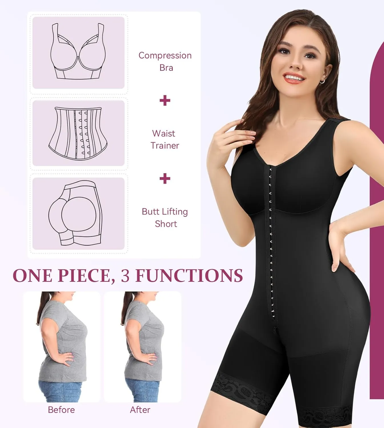 M MYODRESS Fajas Colombianas Shapewear for Women Tummy Control Bodysuit Body Shaper for Women Post Surgery Compression