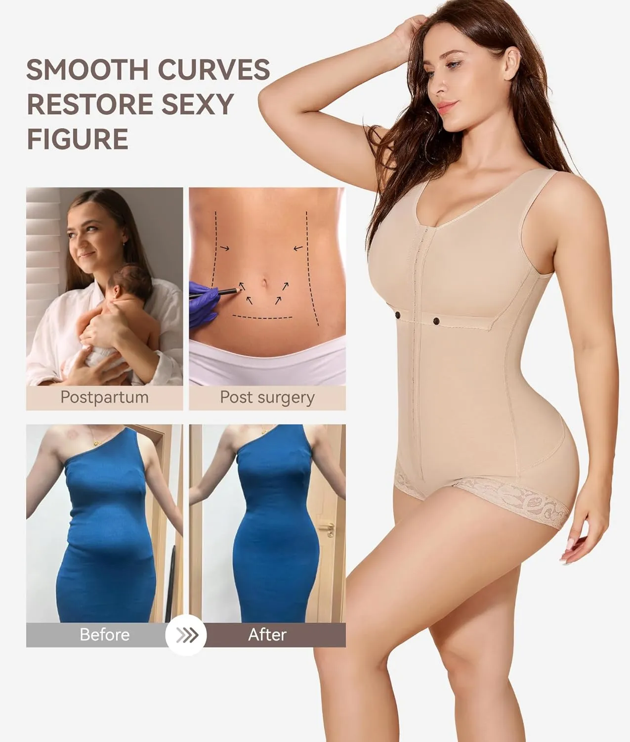 M MYODRESS Fajas Colombianas Tummy Tuck Compression Garment for Women Waist Trainer Postpartum Shapewear
