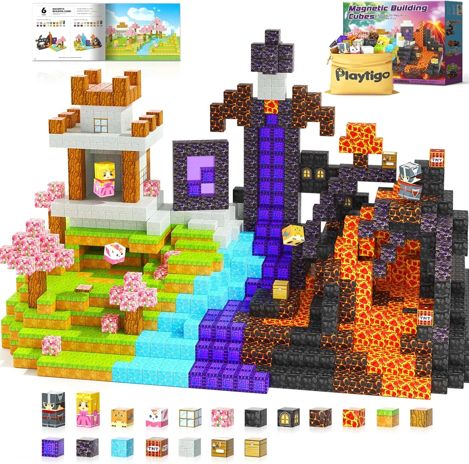 Magnetic Blocks- 100pcs Mine Magnet World Block Cubes Toys for Kids Ages 4-8 Magnetic Tiles Kids Sensory Birthday Gifts Game Toys for Boys & Girls Ages 3 