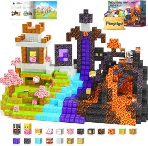 Magnetic Blocks- 100pcs Mine Magnet World Block Cubes Toys for Kids Ages 4-8 Magnetic Tiles Kids Sensory Birthday Gifts Game Toys for Boys & Girls Ages 3 