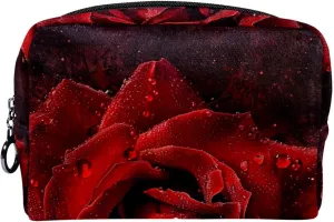 Makeup Bag Organizer,Cosmetic Bags for Women,Rose Water Drop Blossom,Small Makeup Pouch