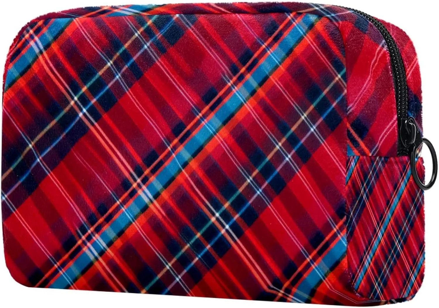 Makeup Bag Small,Makeup Travel Bag,Classic Stripe Red Plaid,Makeup Organizer Bag