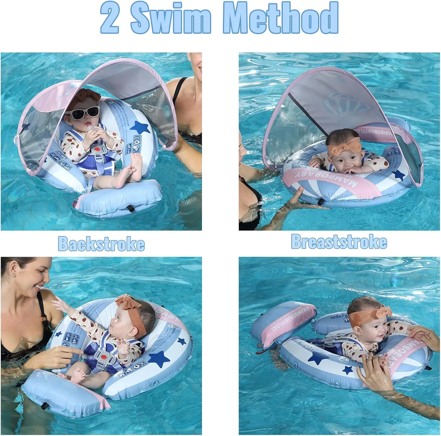 Mambobaby Float Deluxe Baby Pool Float: Safe & Comfortable Swim Trainer for Infants & Toddlers, Non-Inflatable Design, UV Protection Canopy, Fun Water Experience for Ages 3-24 Months