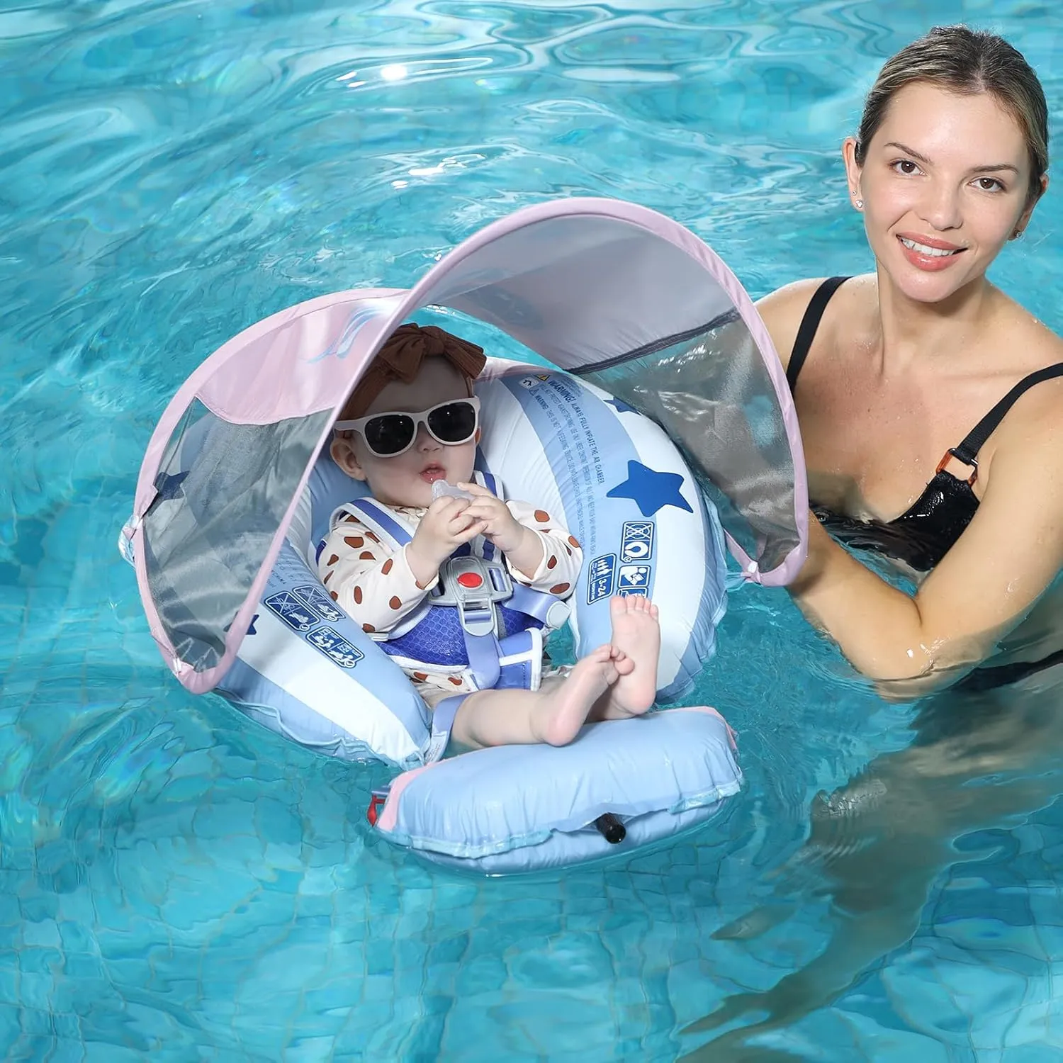 Mambobaby Float Deluxe Baby Pool Float: Safe & Comfortable Swim Trainer for Infants & Toddlers, Non-Inflatable Design, UV Protection Canopy, Fun Water Experience for Ages 3-24 Months