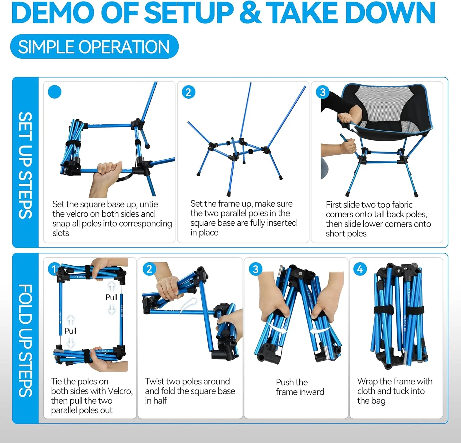 MARCHWAY Ultralight Folding Camping Chair, Heavy Duty Portable Compact for Outdoor Camp, Travel, Beach, Picnic, Festival, Hiking, Lightweight Backpacking (Sky Blue)