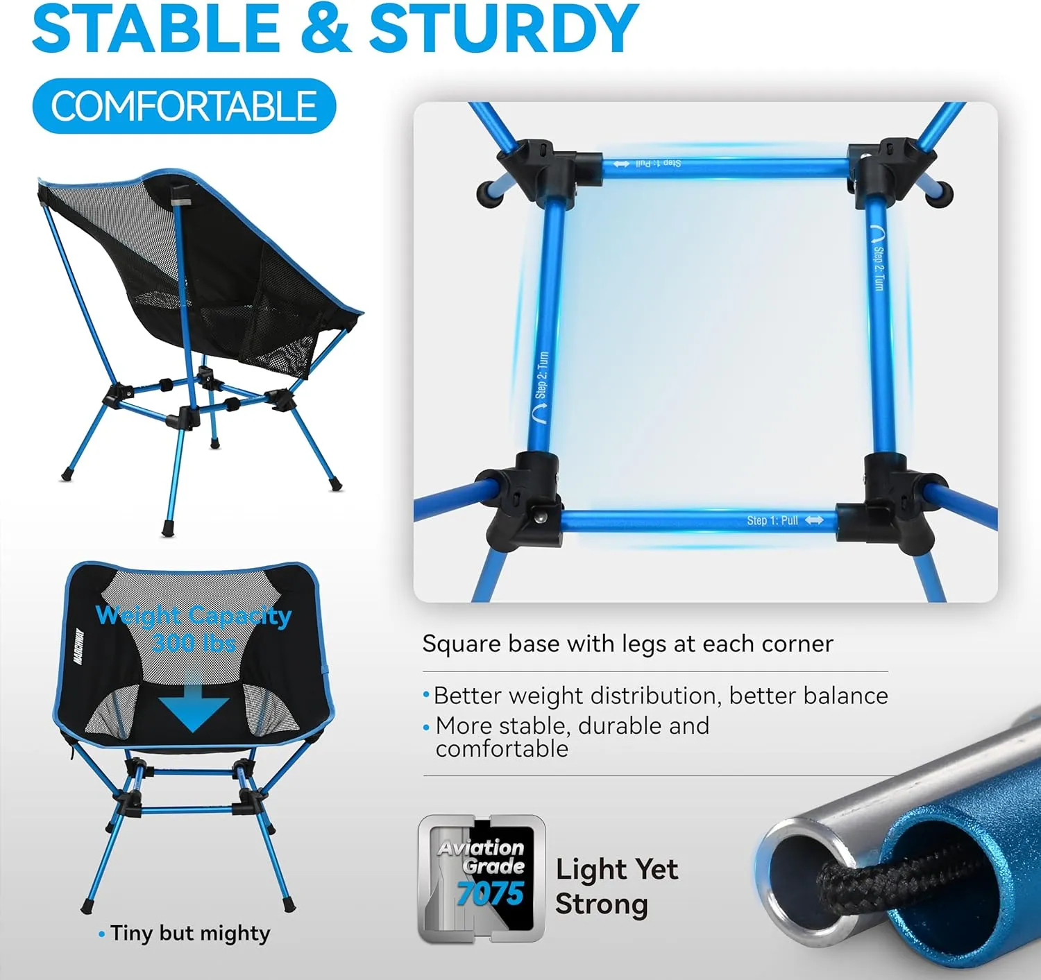MARCHWAY Ultralight Folding Camping Chair, Heavy Duty Portable Compact for Outdoor Camp, Travel, Beach, Picnic, Festival, Hiking, Lightweight Backpacking (Sky Blue)