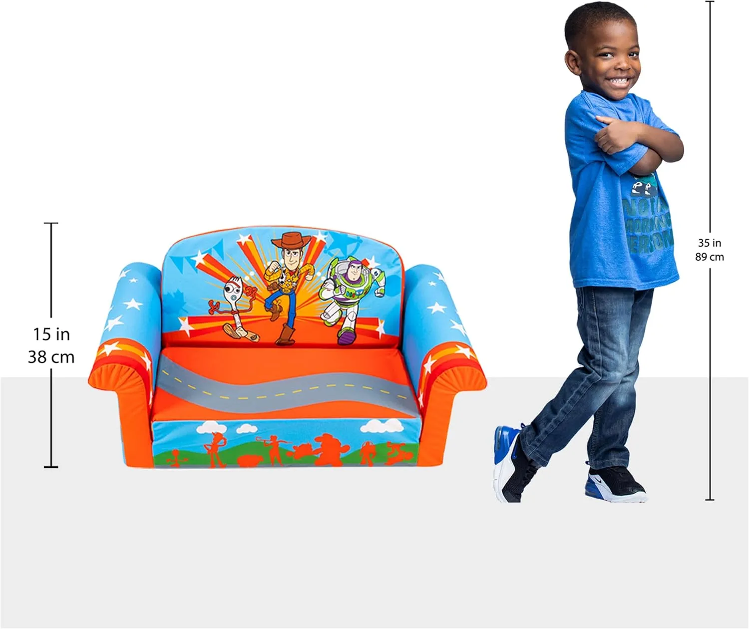 Marshmallow Furniture 2-in-1 Flip Open Foam Couch Bed Sleeper Sofa Kid's Furniture for Ages 18 Months and Up, Toy Story