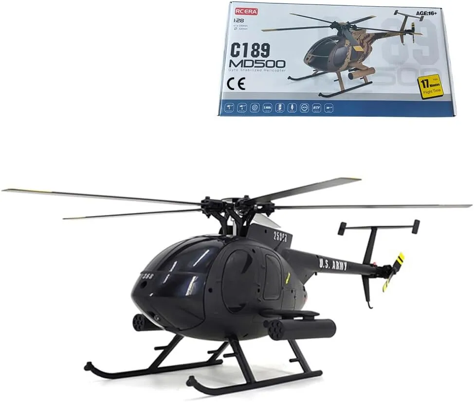 MD500 C189 RC Helicopter, 1/28 Scale 2.4G 4CH Remote Control Helicopter Add Optical Flow Positioning, Single-Rotor Aircraft Model with Heli Maintain Altitude Hove