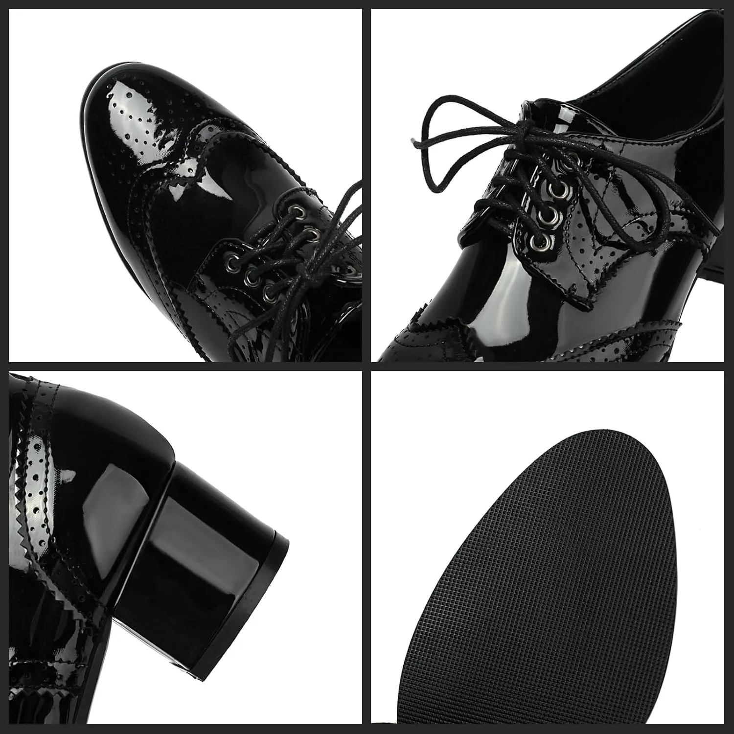 Meefit Women Lace Up Oxford Shoes Perforated Wingtip Shoes Chunky Heel Brogue Shoes,Round Toe Saddle Oxford Shoes