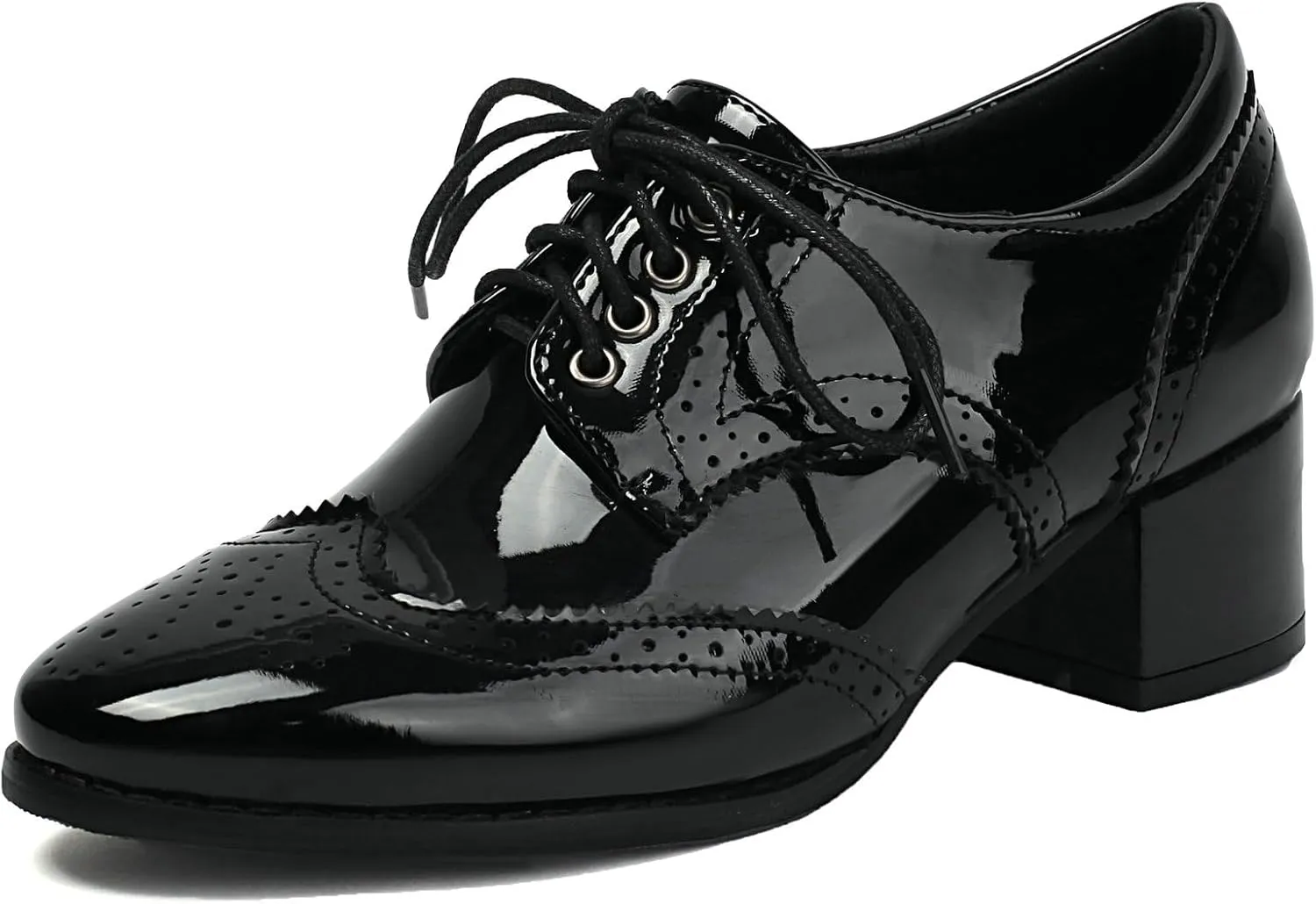 Meefit Women Lace Up Oxford Shoes Perforated Wingtip Shoes Chunky Heel Brogue Shoes,Round Toe Saddle Oxford Shoes