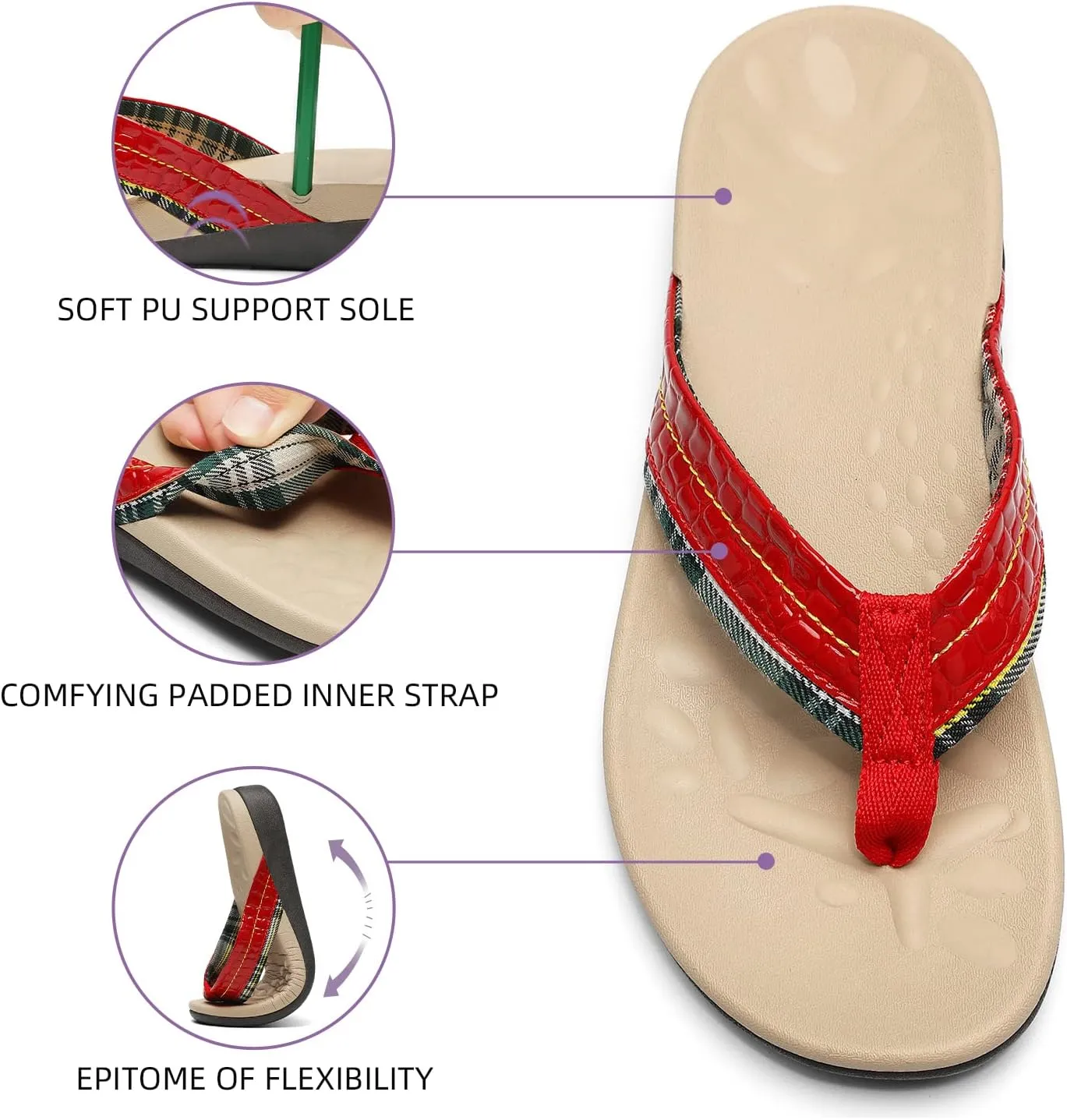 MEGNYA Orthopedic Walking Sandals with Arch Support, Casual Plantar Fasciitis Flip Flops for Flat Feet, Comfortable Cushioned Foam Slippers for Beach Summer
