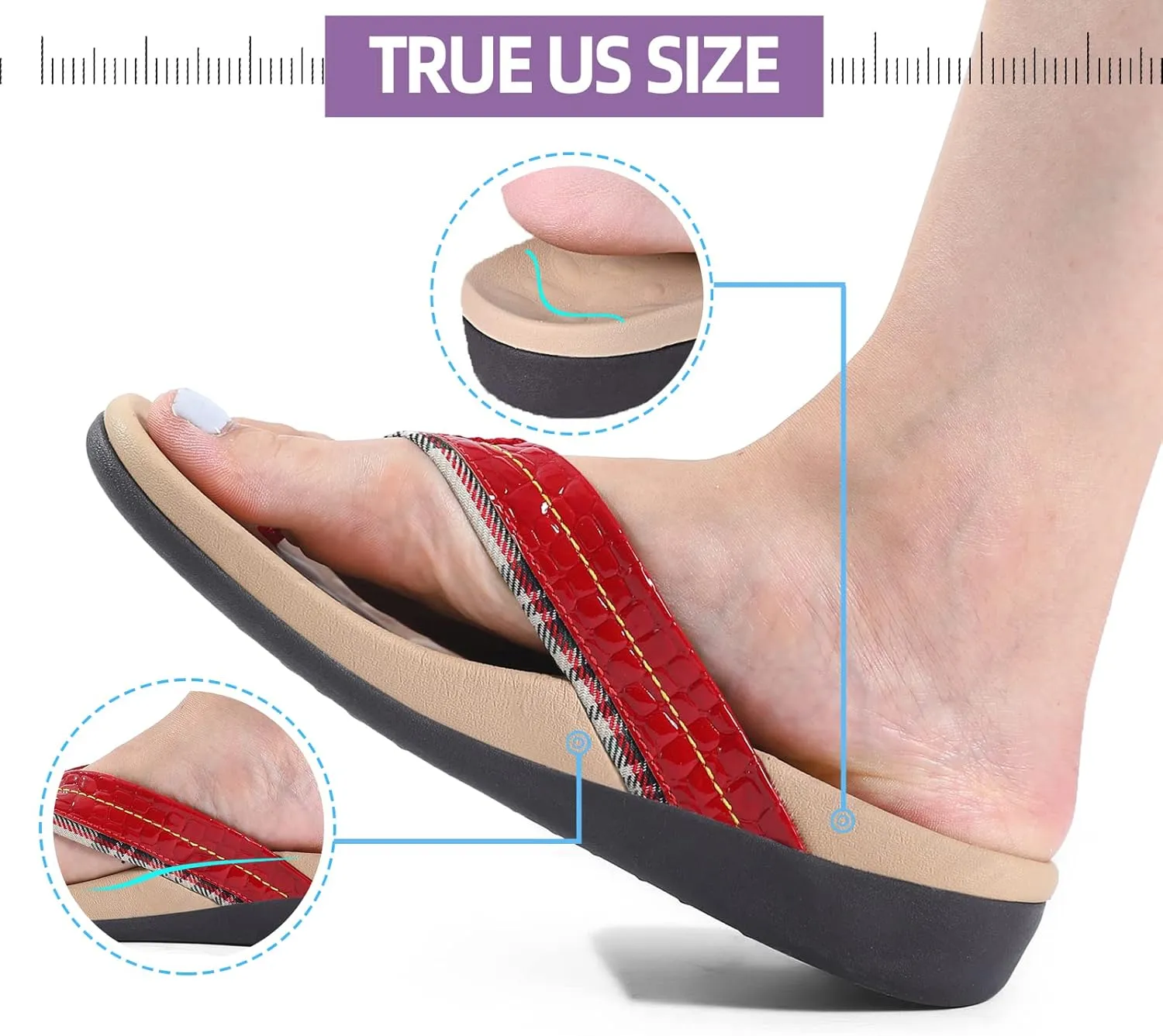 MEGNYA Orthopedic Walking Sandals with Arch Support, Casual Plantar Fasciitis Flip Flops for Flat Feet, Comfortable Cushioned Foam Slippers for Beach Summer