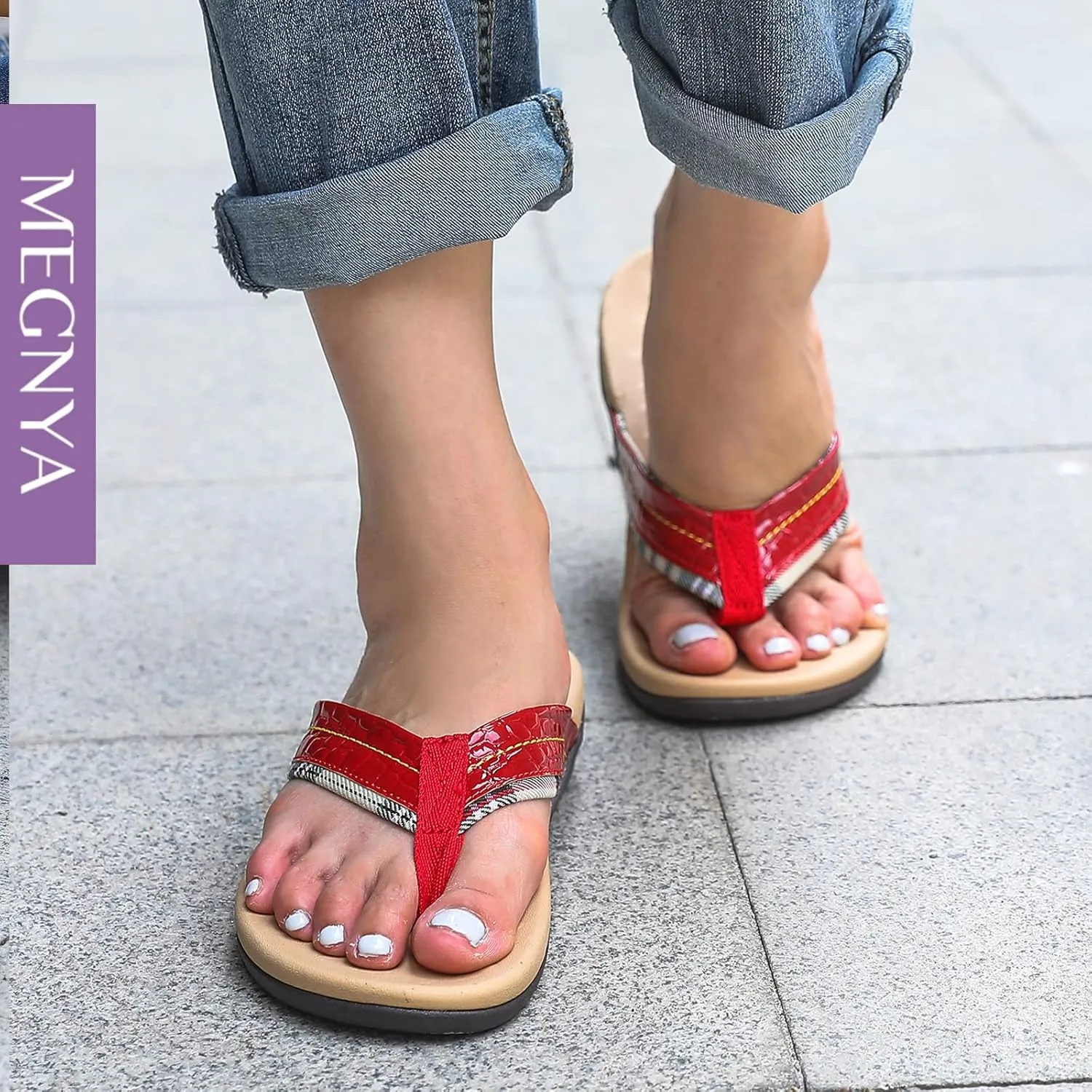 MEGNYA Orthopedic Walking Sandals with Arch Support, Casual Plantar Fasciitis Flip Flops for Flat Feet, Comfortable Cushioned Foam Slippers for Beach Summer