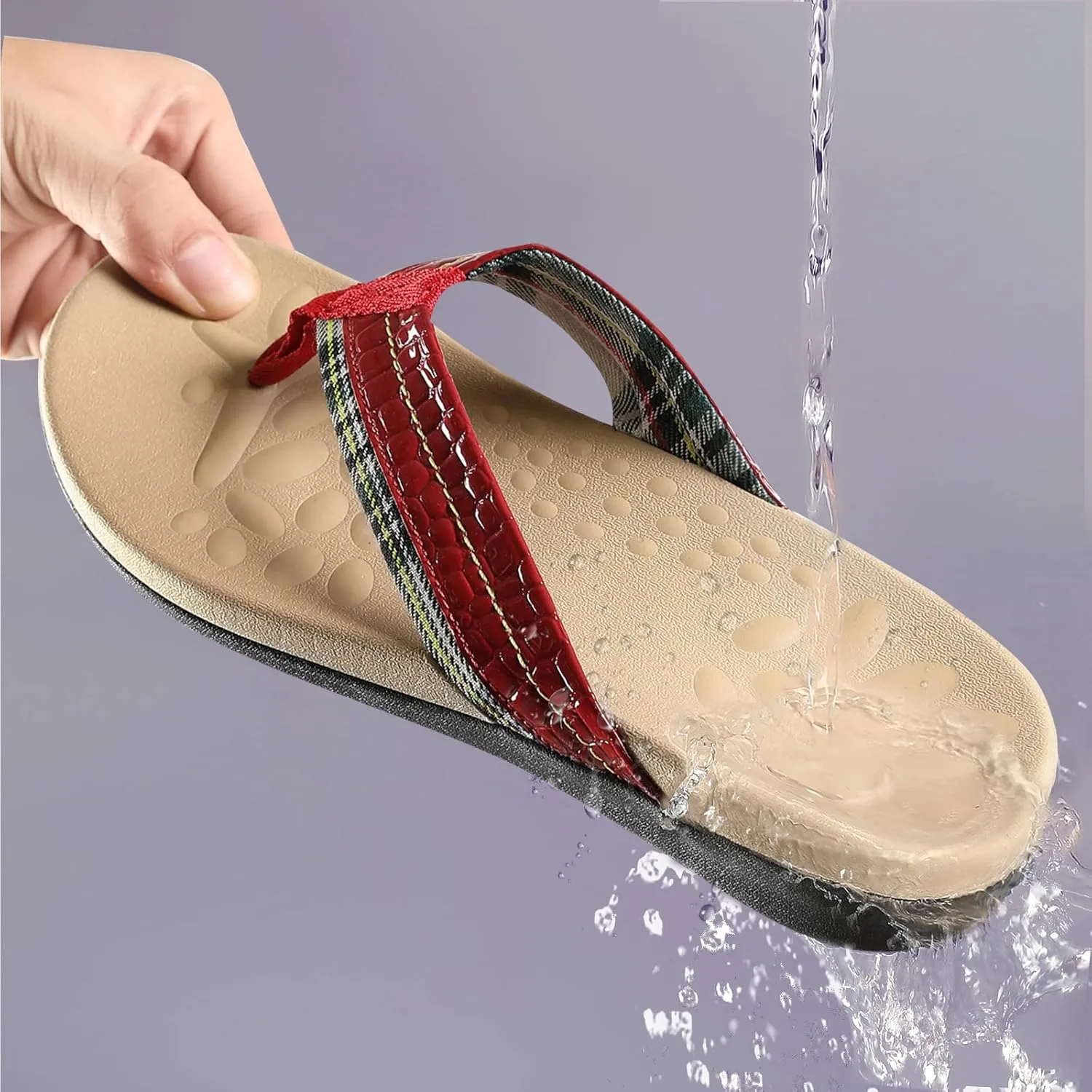 MEGNYA Orthopedic Walking Sandals with Arch Support, Casual Plantar Fasciitis Flip Flops for Flat Feet, Comfortable Cushioned Foam Slippers for Beach Summer