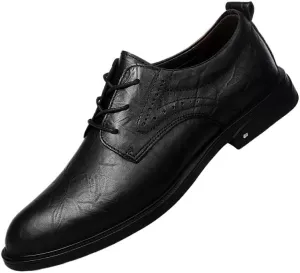 Men Anti-Slip Low Top Oxfords Classic Black Versatile Casual Leather Shoes Modern Office Formal Brogue Shoes