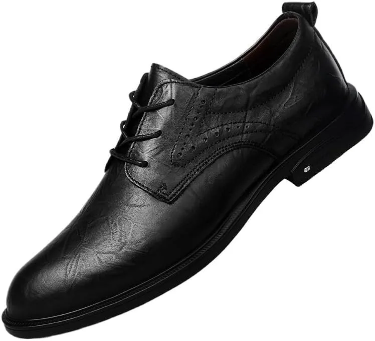 Men Anti-Slip Low Top Oxfords Classic Black Versatile Casual Leather Shoes Modern Office Formal Brogue Shoes