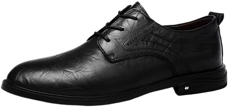 Men Anti-Slip Low Top Oxfords Classic Black Versatile Casual Leather Shoes Modern Office Formal Brogue Shoes