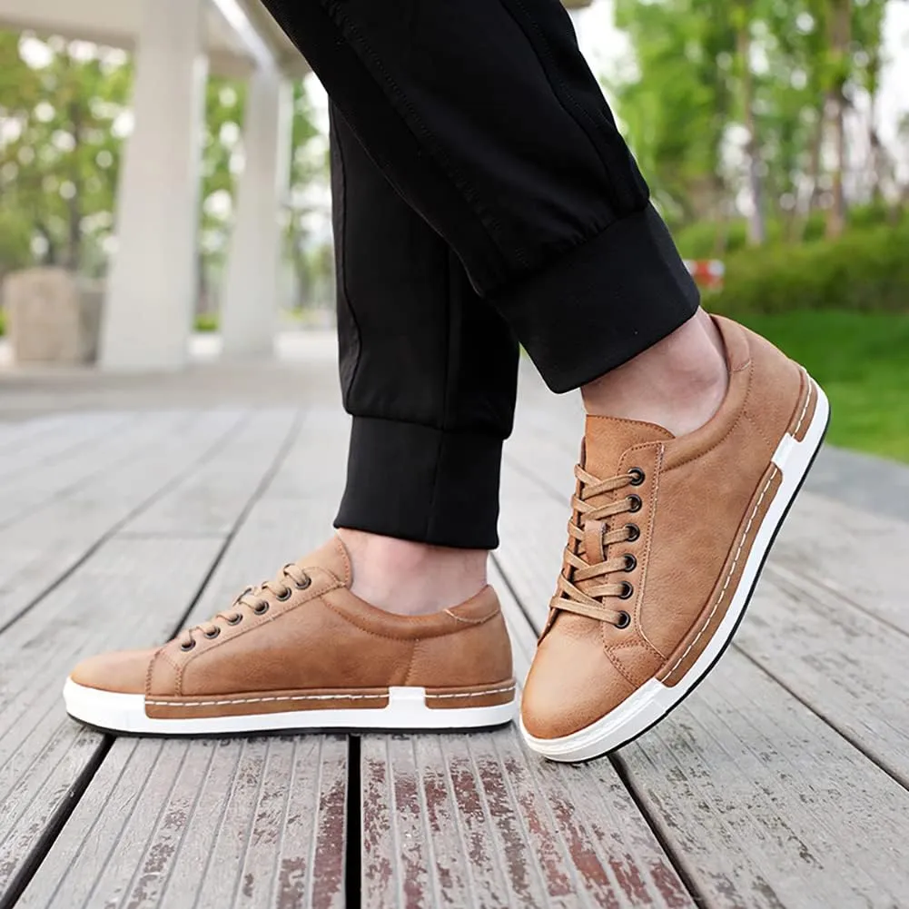 Men Leather Casual Shoes Lace-up Oxford Fashion Non-Slip Flats Trendy Business Comfortable Sneakers