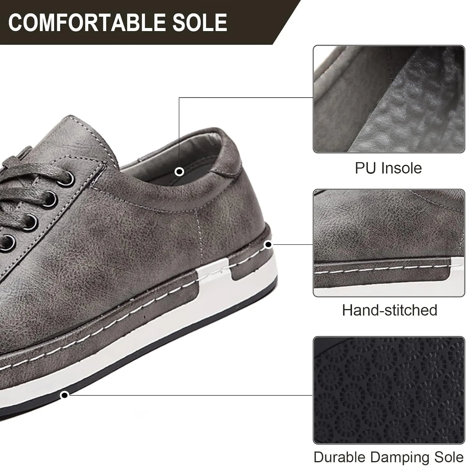 Men Leather Casual Shoes Lace-up Oxford Fashion Non-Slip Flats Trendy Business Comfortable Sneakers
