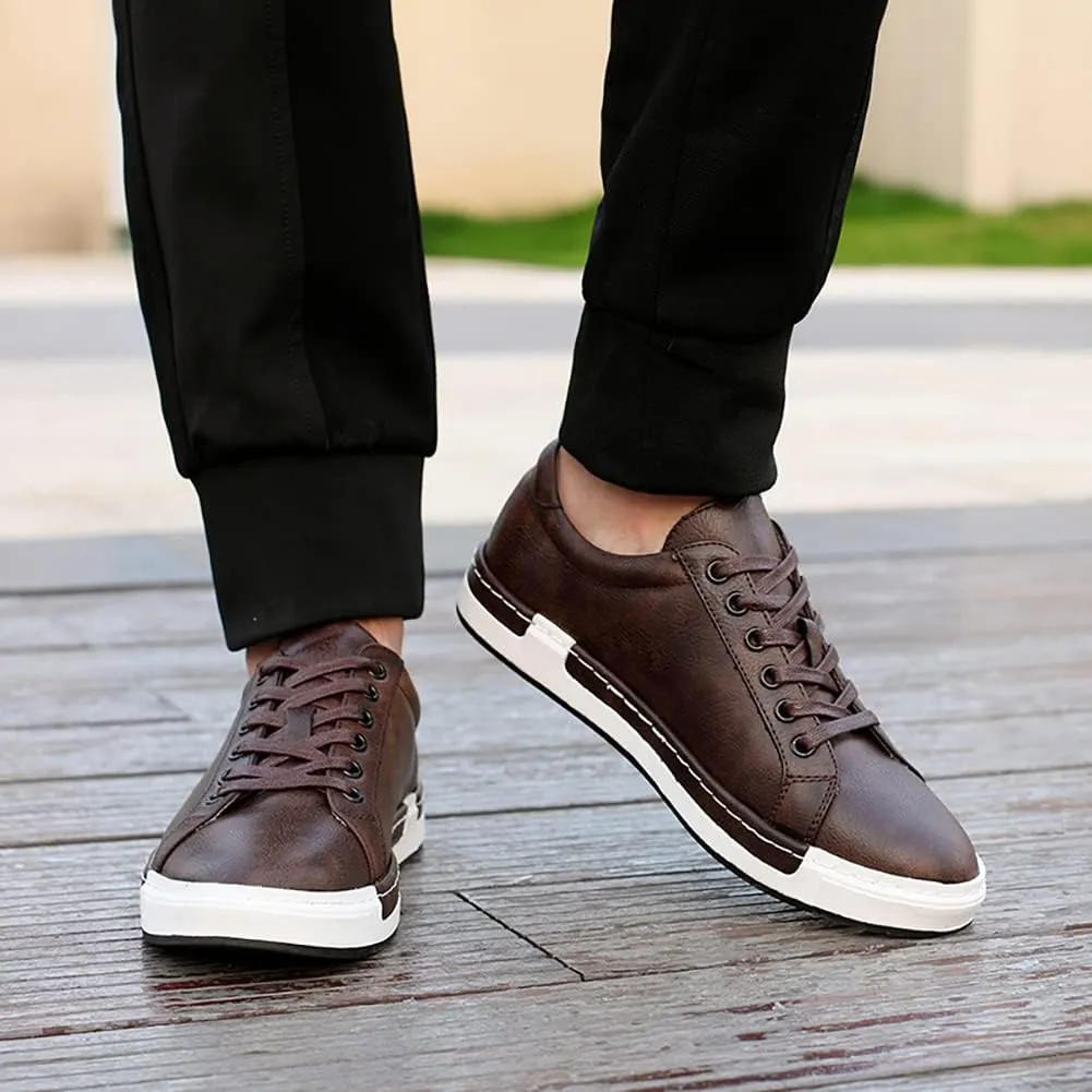 Men Leather Casual Shoes Lace-up Oxford Fashion Non-Slip Flats Trendy Business Comfortable Sneakers