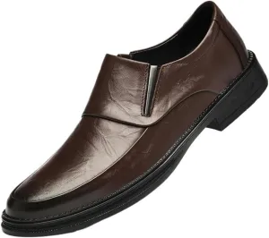 Men Leather Oxford Dress Shoes Breathable Slip On Pointed Toe Wedding Party Formal Fashion Comfortable