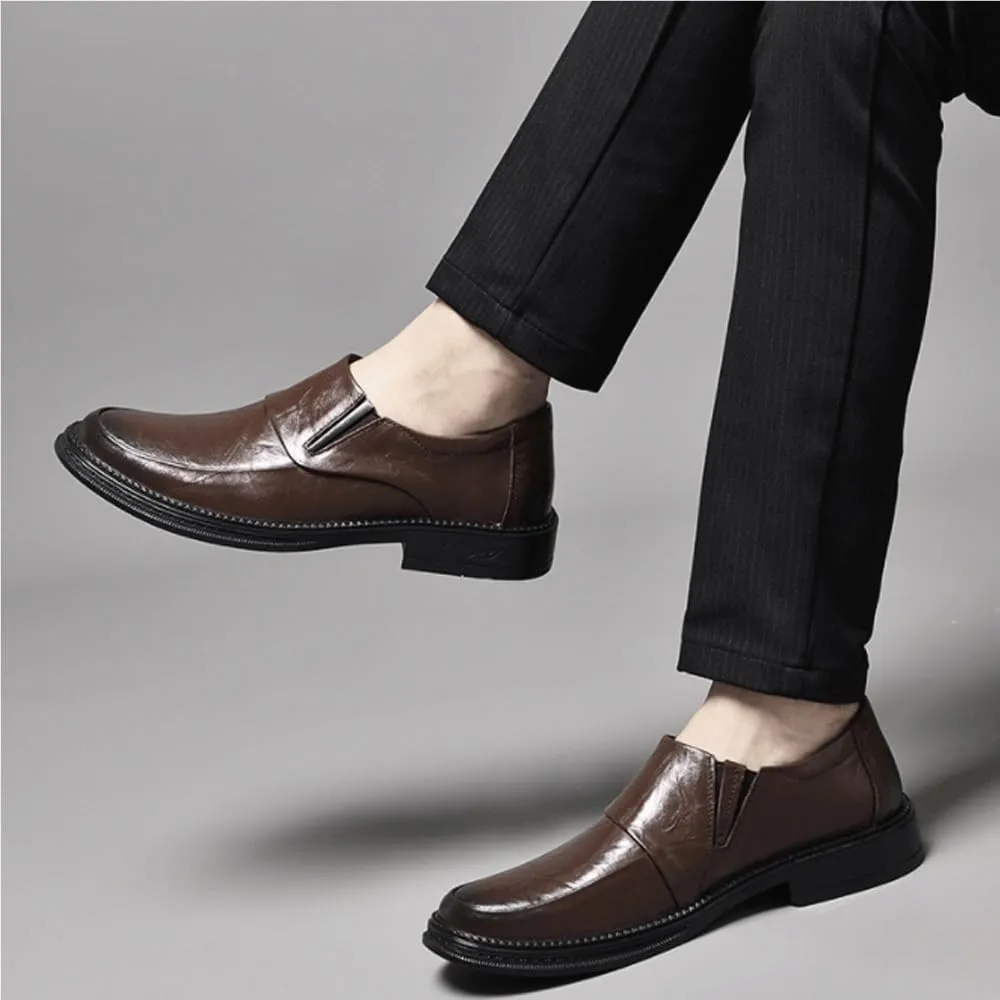 Men Leather Oxford Dress Shoes Breathable Slip On Pointed Toe Wedding Party Formal Fashion Comfortable