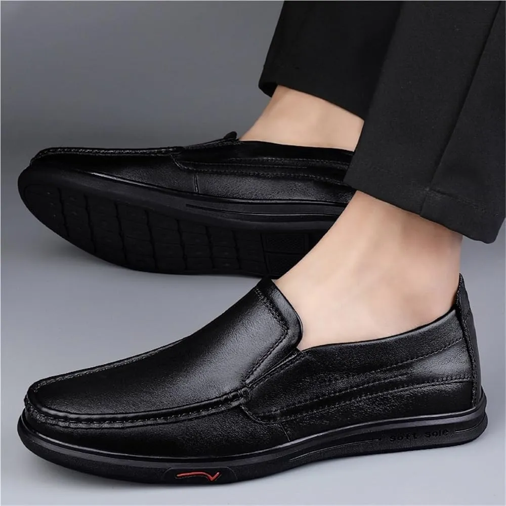 Men Leather Oxford Dress Shoes Comfortable Anti Slip Round Toe Soft Bottom Formal Business Party Casual
