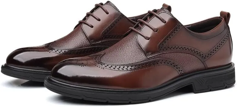 Men's Black Oxford Dress Shoes, Luxury Leather Lace-Up Brogue Flats, Stylish Modern Casual Shoes, British Style Formal Shoes for Men