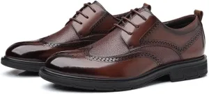 Men's Black Oxford Dress Shoes, Luxury Leather Lace-Up Brogue Flats, Stylish Modern Casual Shoes, British Style Formal Shoes for Men