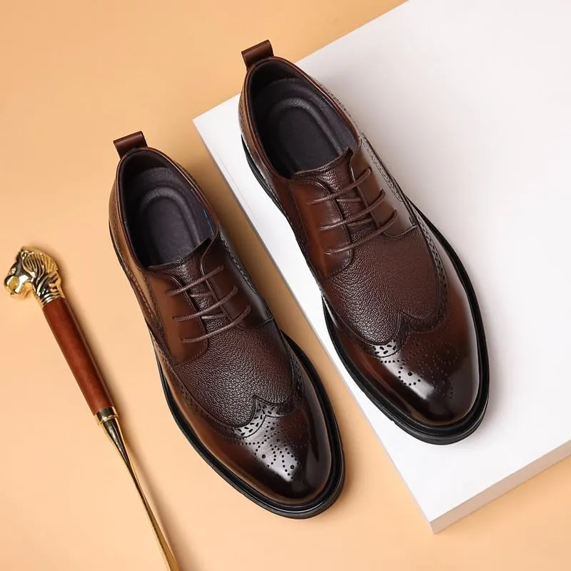 Men's Black Oxford Dress Shoes, Luxury Leather Lace-Up Brogue Flats, Stylish Modern Casual Shoes, British Style Formal Shoes for Men