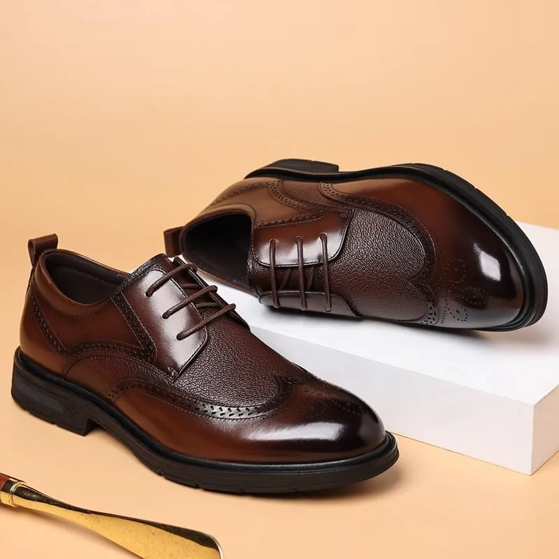 Men's Black Oxford Dress Shoes, Luxury Leather Lace-Up Brogue Flats, Stylish Modern Casual Shoes, British Style Formal Shoes for Men