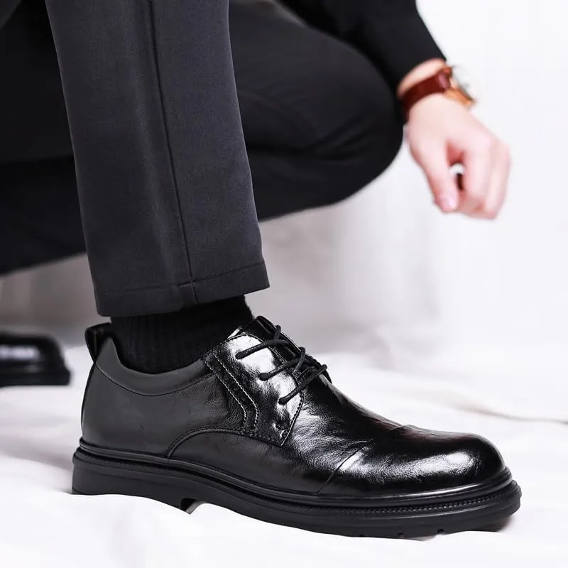 Men's Breathable Business Derby Men Leather Lace Up Platform Block Heel Comfortable Oxford Shoes