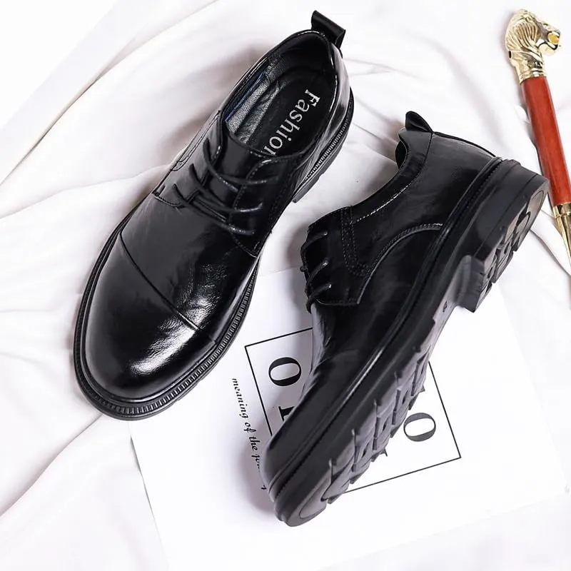 Men's Breathable Business Derby Men Leather Lace Up Platform Block Heel Comfortable Oxford Shoes