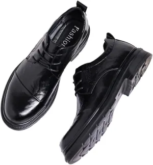 Men's Breathable Business Derby Men Leather Lace Up Platform Block Heel Comfortable Oxford Shoes