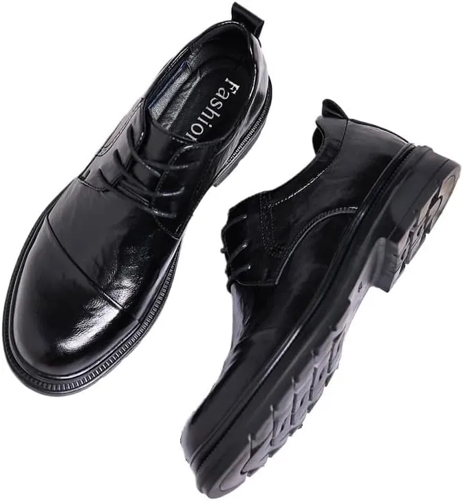 Men's Breathable Business Derby Men Leather Lace Up Platform Block Heel Comfortable Oxford Shoes