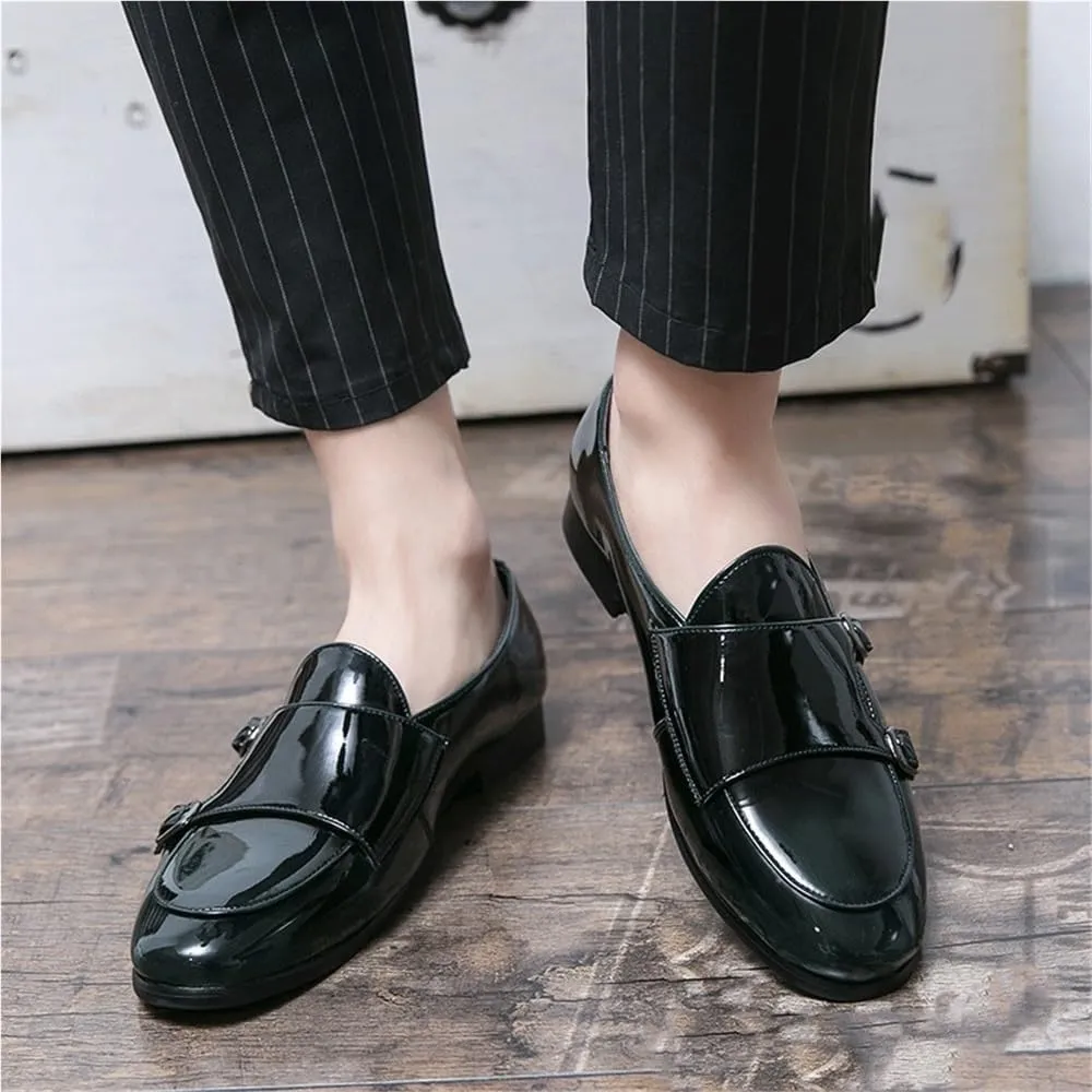 Mens British Style Leather Oxford Shoes Bright Upper Dress Slip On Lightweight Comfortable Flat Bean Footwear