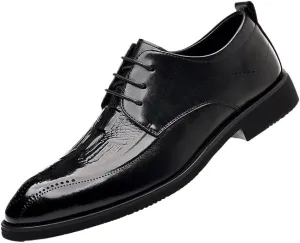 Mens Brogue Oxford Shoes Crocodile Print Leather Lace Up Formal Dress Round Toe Anti Slip Rubber Sole