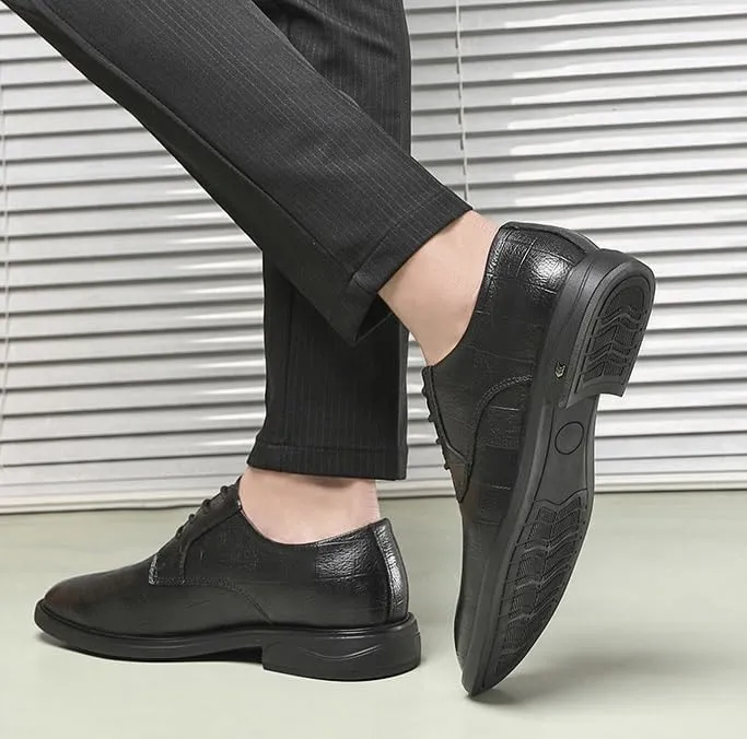 Men's Classic Lace-up Casual Business Formal Oxfords Shoes Mens Non Slip Leather Dress Shoes