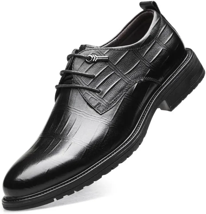 Men's Classic Leather Dress Shoes Business Casual Derby Shoes for Men Modern Lace-Up Brogues Oxfords