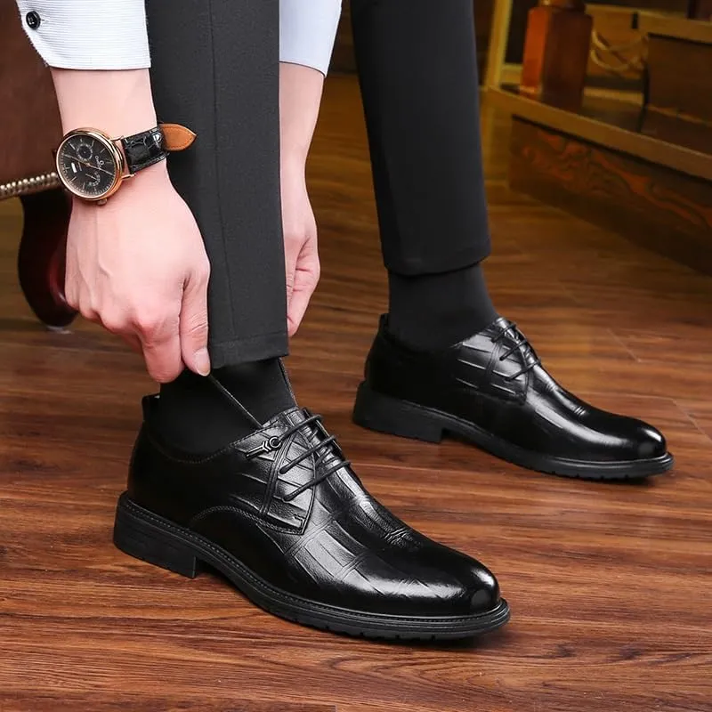 Men's Classic Leather Dress Shoes Business Casual Derby Shoes for Men Modern Lace-Up Brogues Oxfords