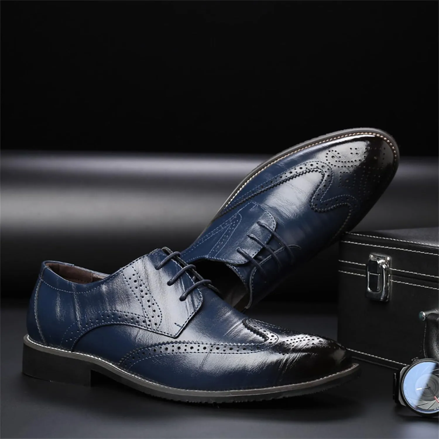 Men's Classic Leather Formal Business Oxford Wingtip Lace Up Retro Casual Dress Shoes for Men Comfortable