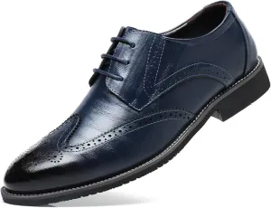 Men's Classic Leather Formal Business Oxford Wingtip Lace Up Retro Casual Dress Shoes for Men Comfortable
