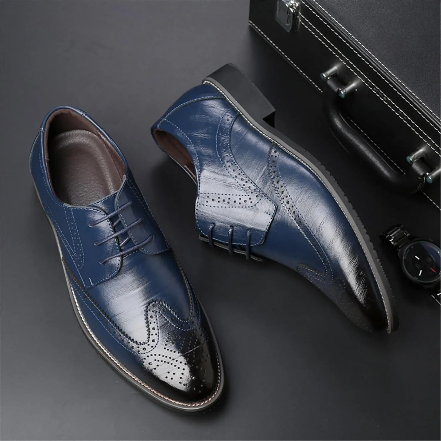 Men's Classic Leather Formal Business Oxford Wingtip Lace Up Retro Casual Dress Shoes for Men Comfortable