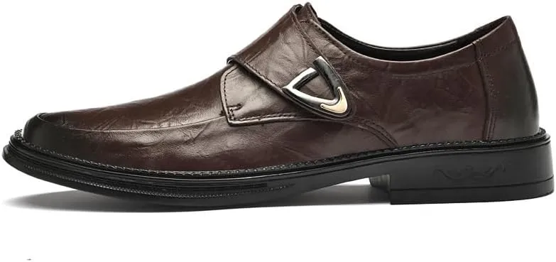 Men's Classic Leather Monk Strap Buckle Oxford Shoes Retro Comfortable Business Non-Slip Softsole Walking Dress Shoes