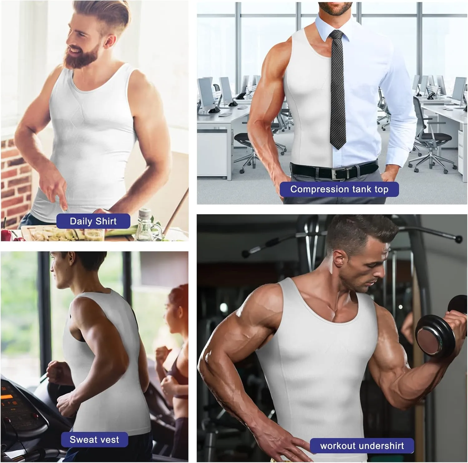 Mens Compression Shirt Slimming Body Shaper Vest Sleeveless Waist Trainer Workout Tank Top Tummy Control Shapewear