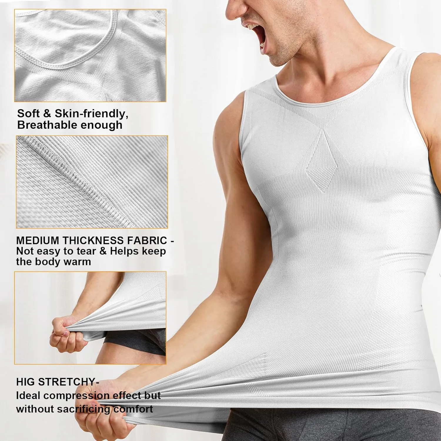 Mens Compression Shirt Slimming Body Shaper Vest Sleeveless Waist Trainer Workout Tank Top Tummy Control Shapewear