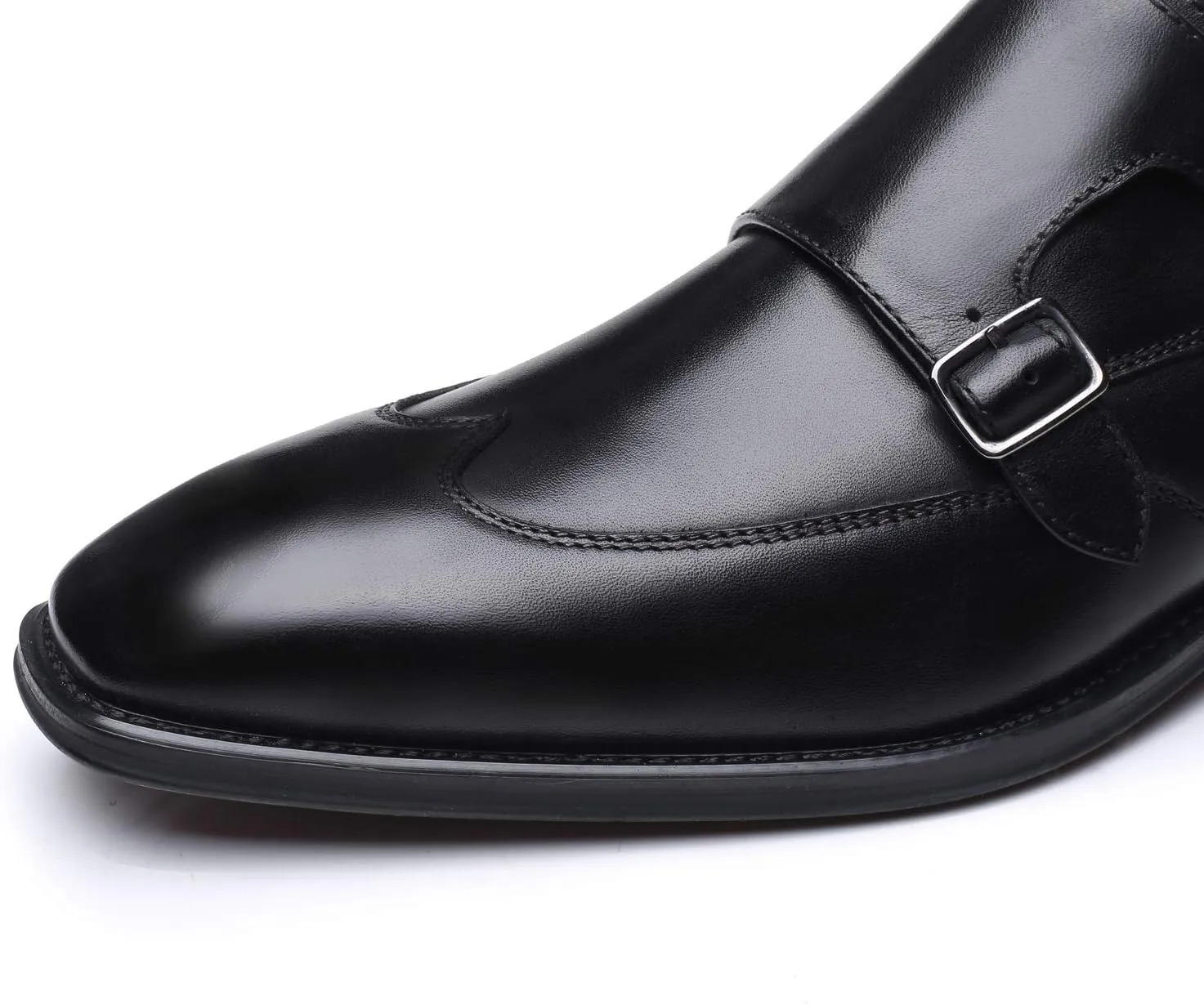 Mens Double Monk Strap Slip on Loafer Cap Toe Leather Oxford Formal Business Casual Comfortable Dress Shoes for Men